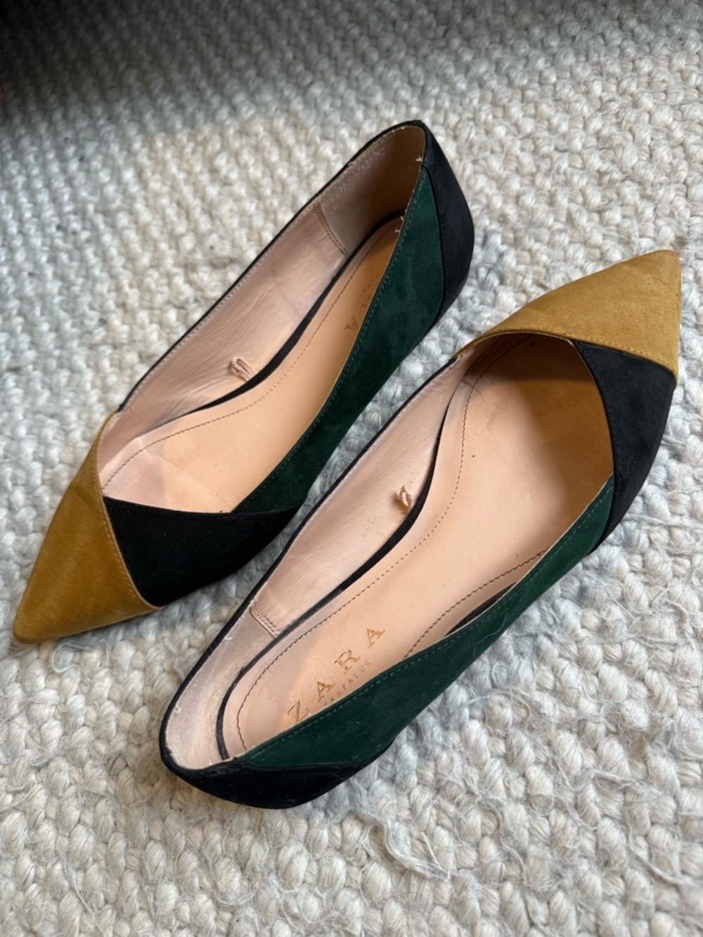 Zara Women's TriTone Pointed Toe Flats - Mustard, Green & Black